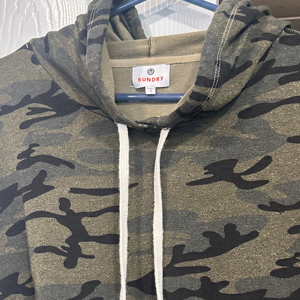 Sundry Men's Olive and Black Camo Zip-Front Hoodie